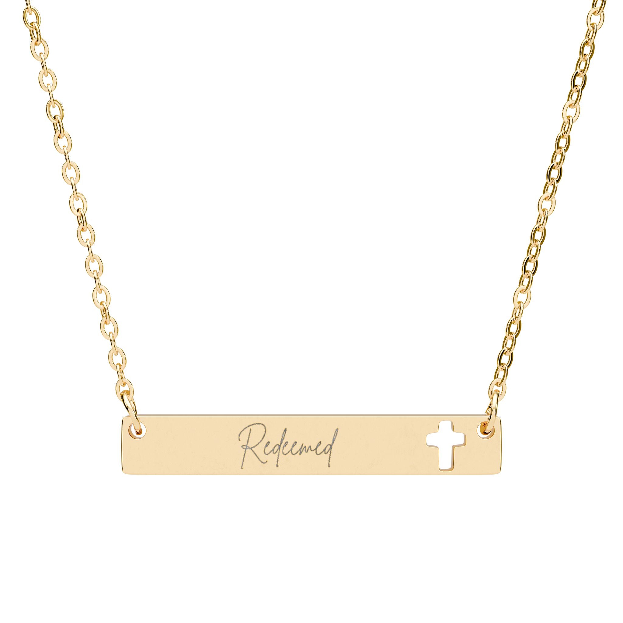 Redeemed Cutout Cross Bar Necklace (Engraving)