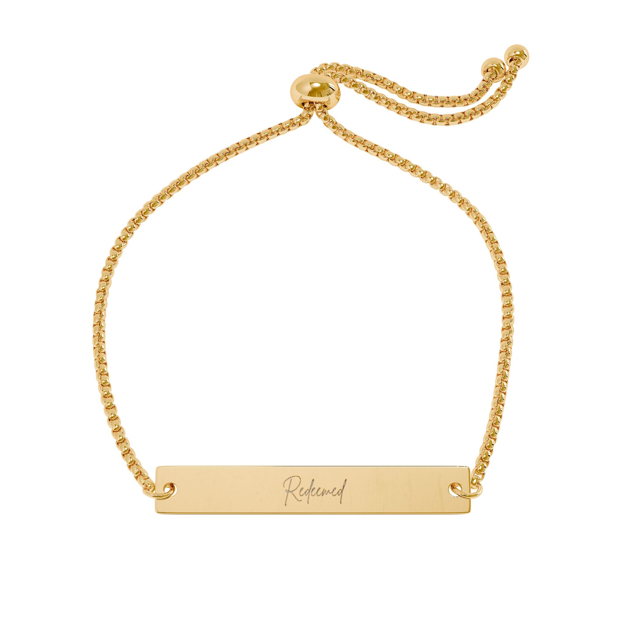 Redeemed Adjustable Flat Bar Bracelet (Engraving)