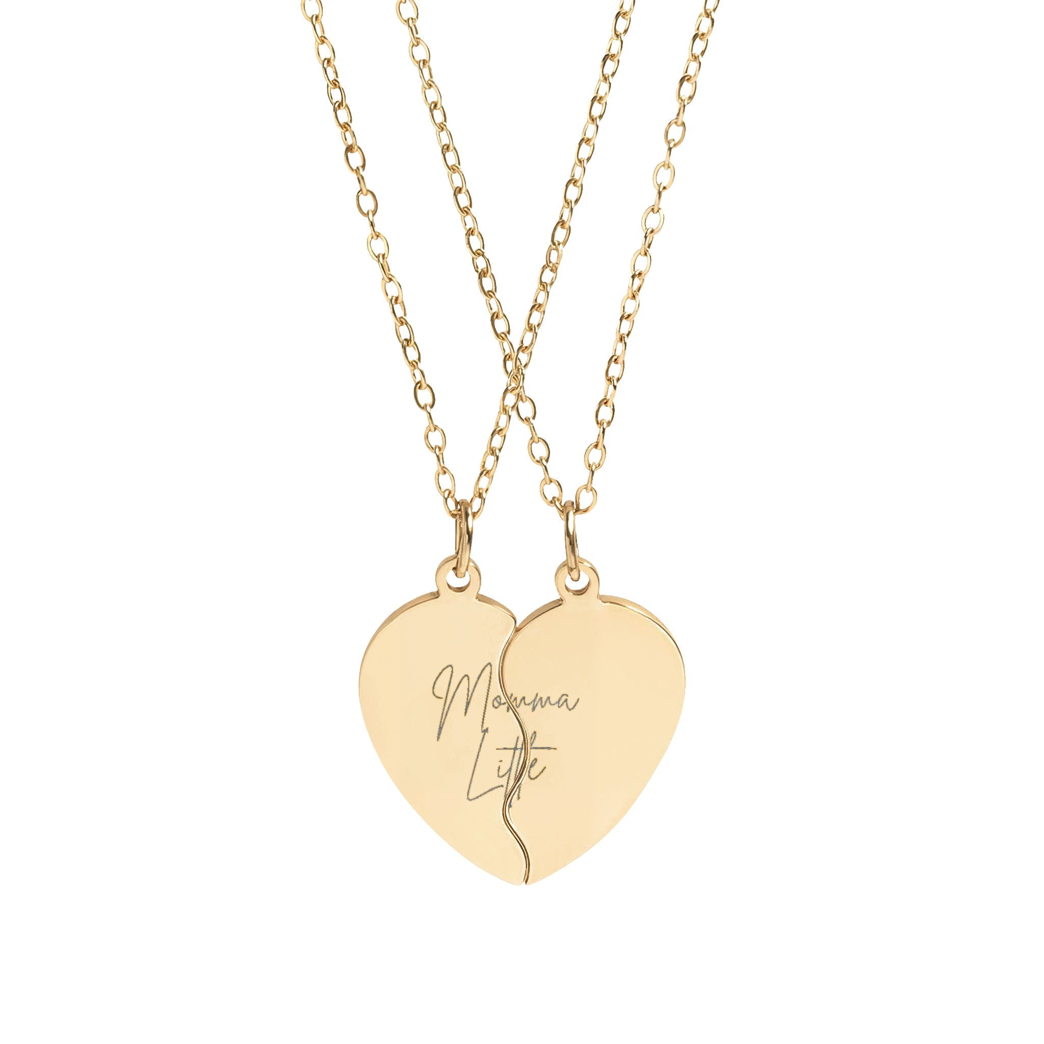 Momma/Little Break Apart Heart Necklace Set (Engraving)