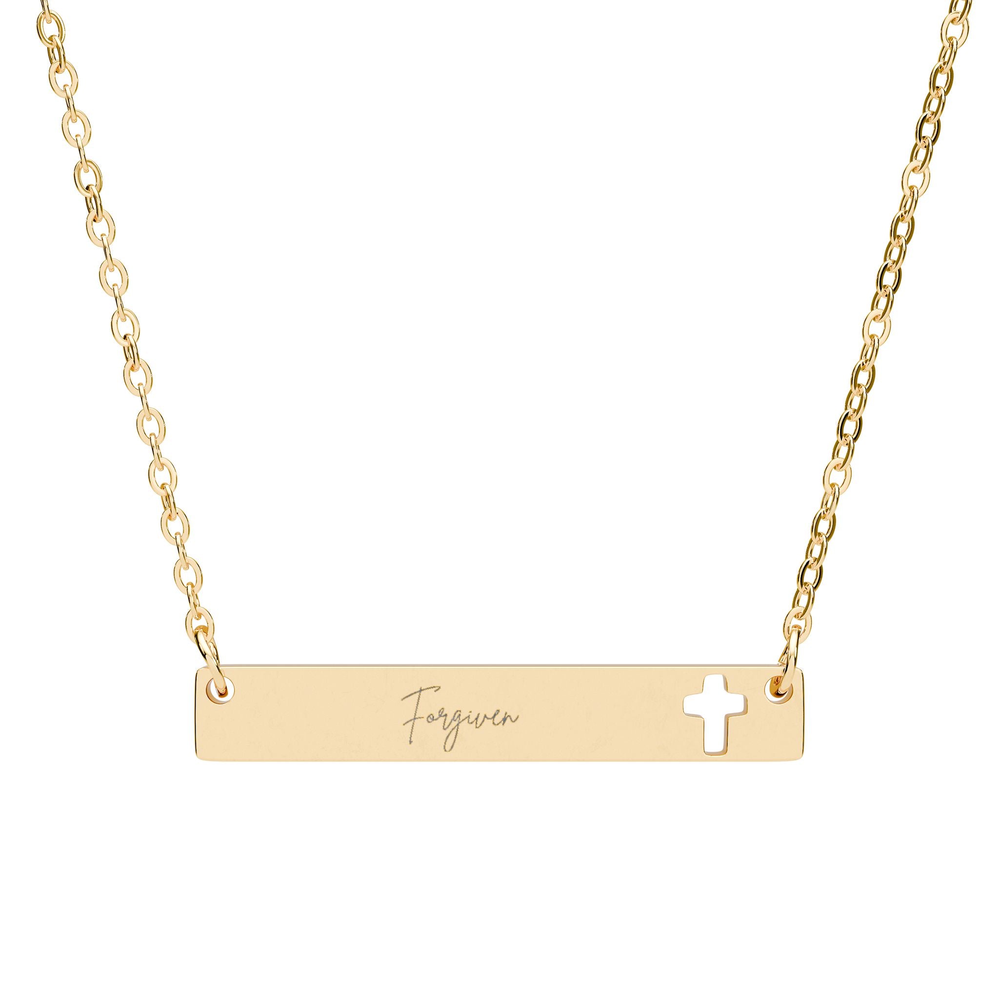 Forgiven Cutout Cross Bar Necklace (Engraving)