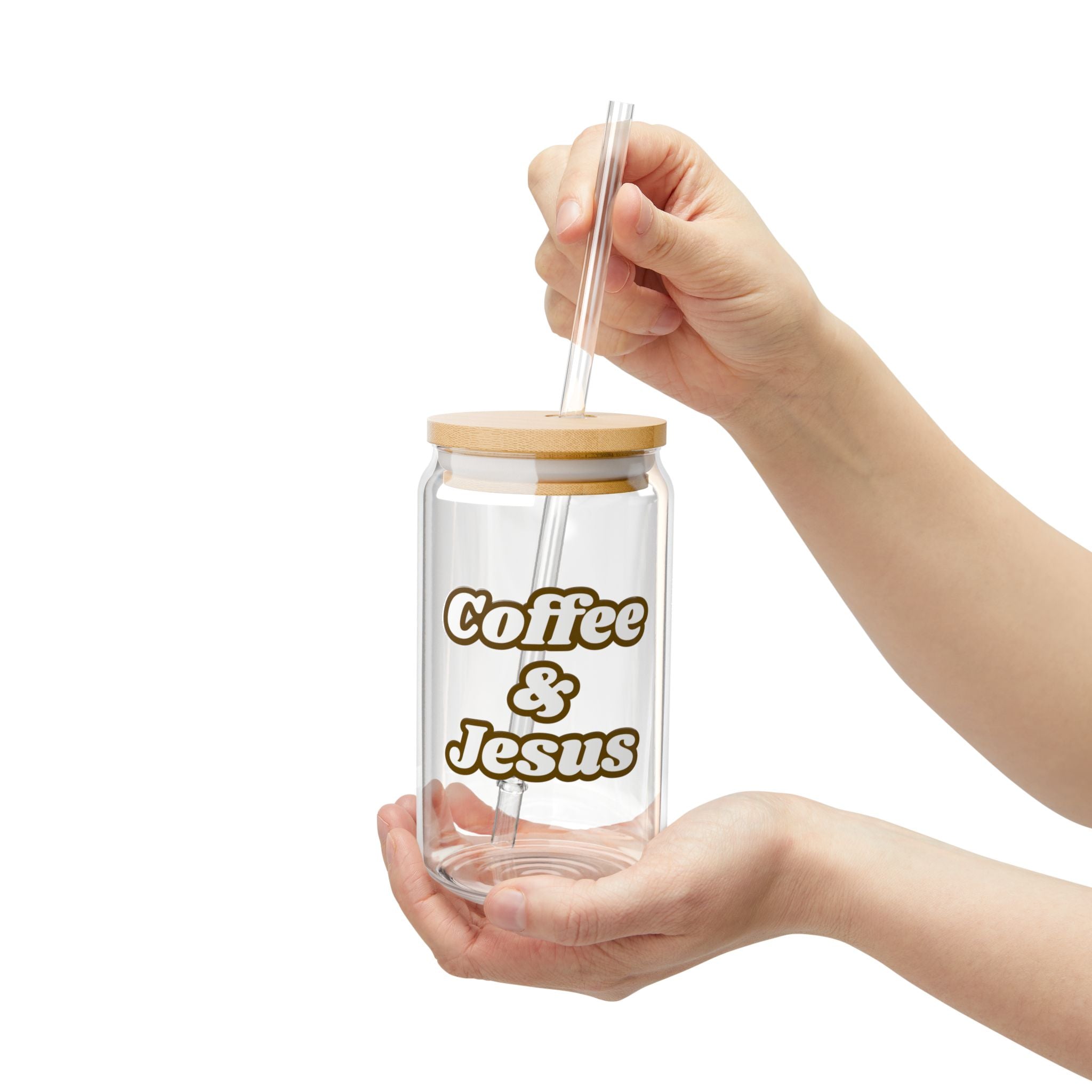 Coffee & Jesus Sipper Glass, 16oz