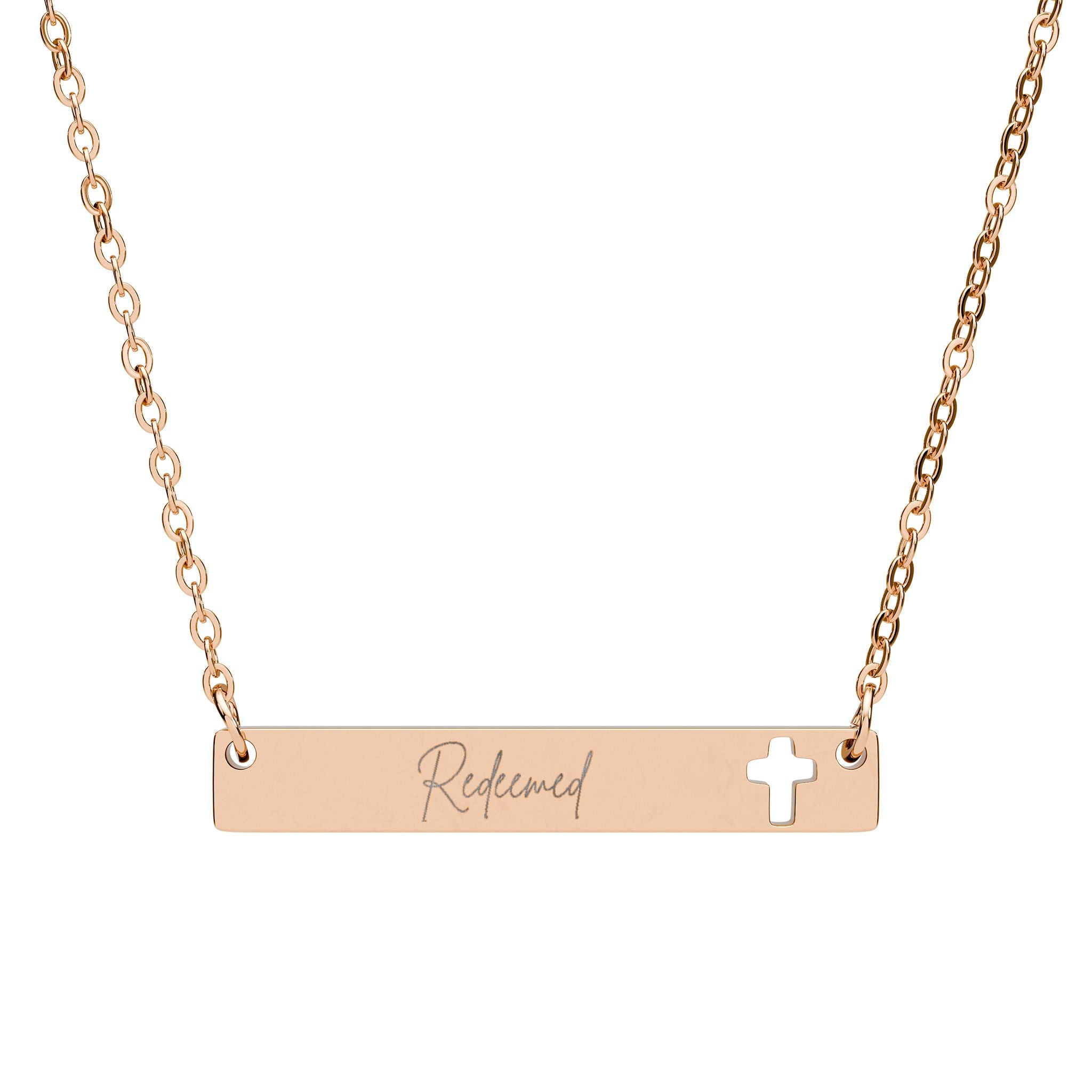 Redeemed Cutout Cross Bar Necklace (Engraving)