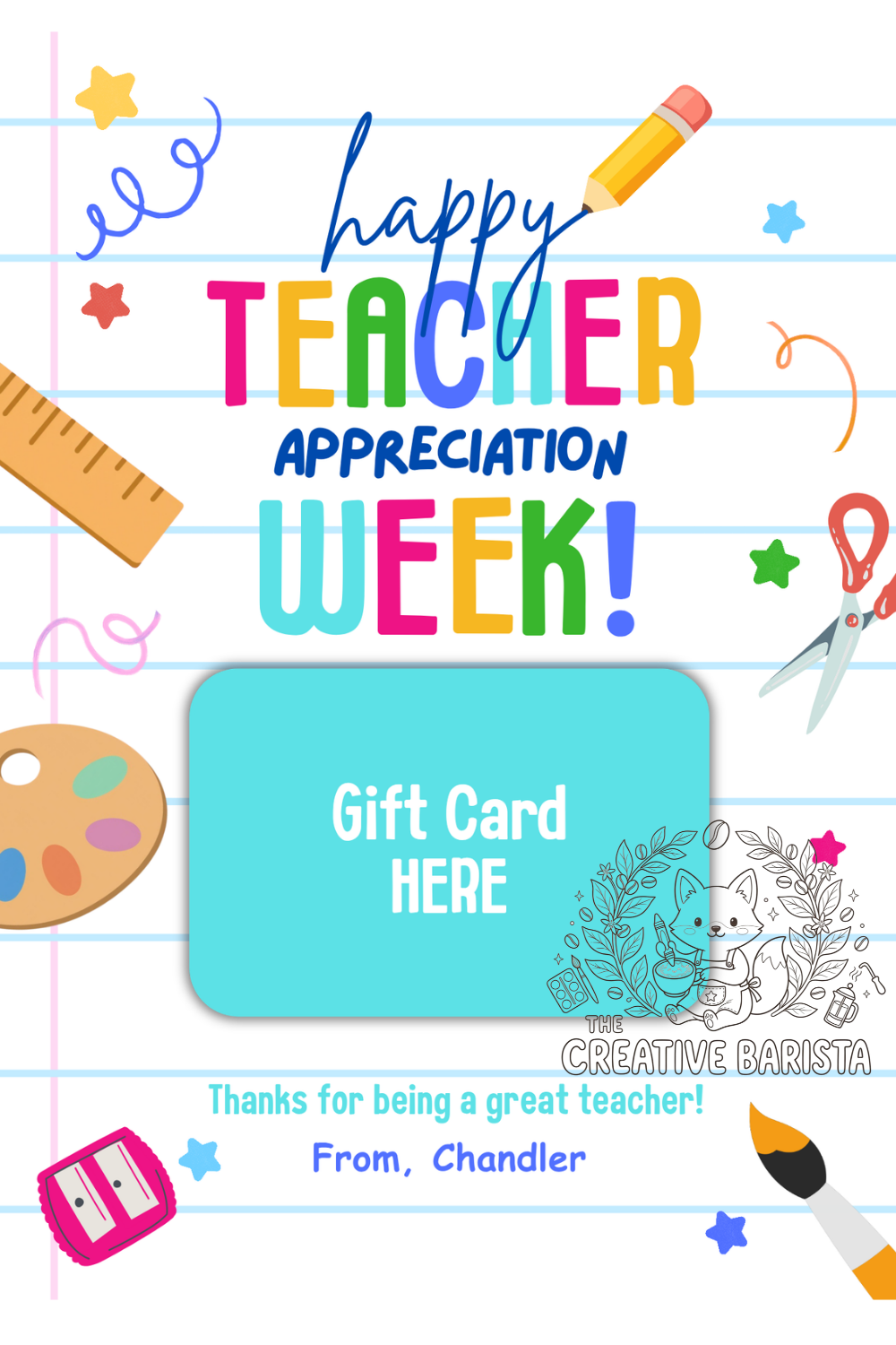 Teacher Appreciation Gift Card Note