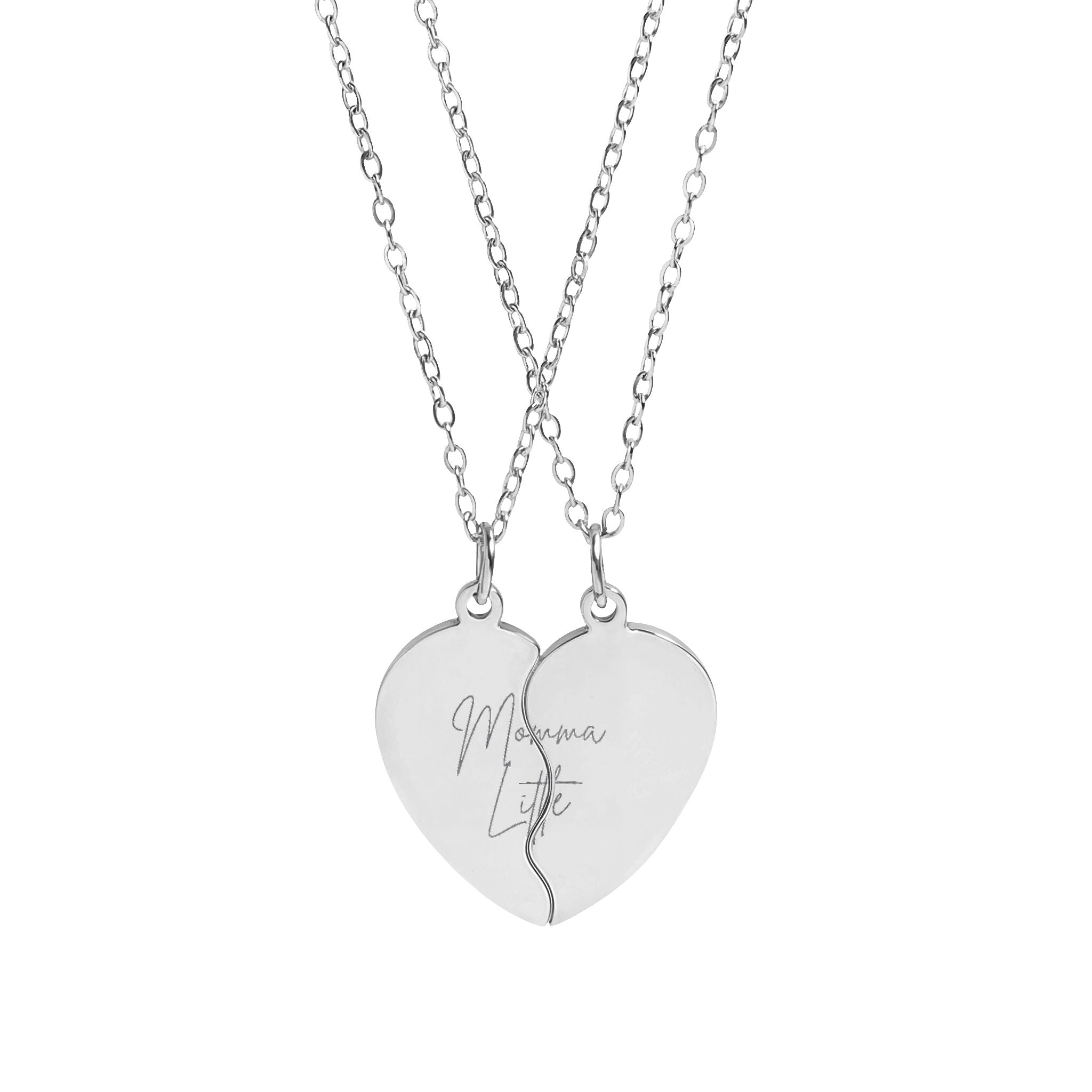 Momma/Little Break Apart Heart Necklace Set (Engraving)