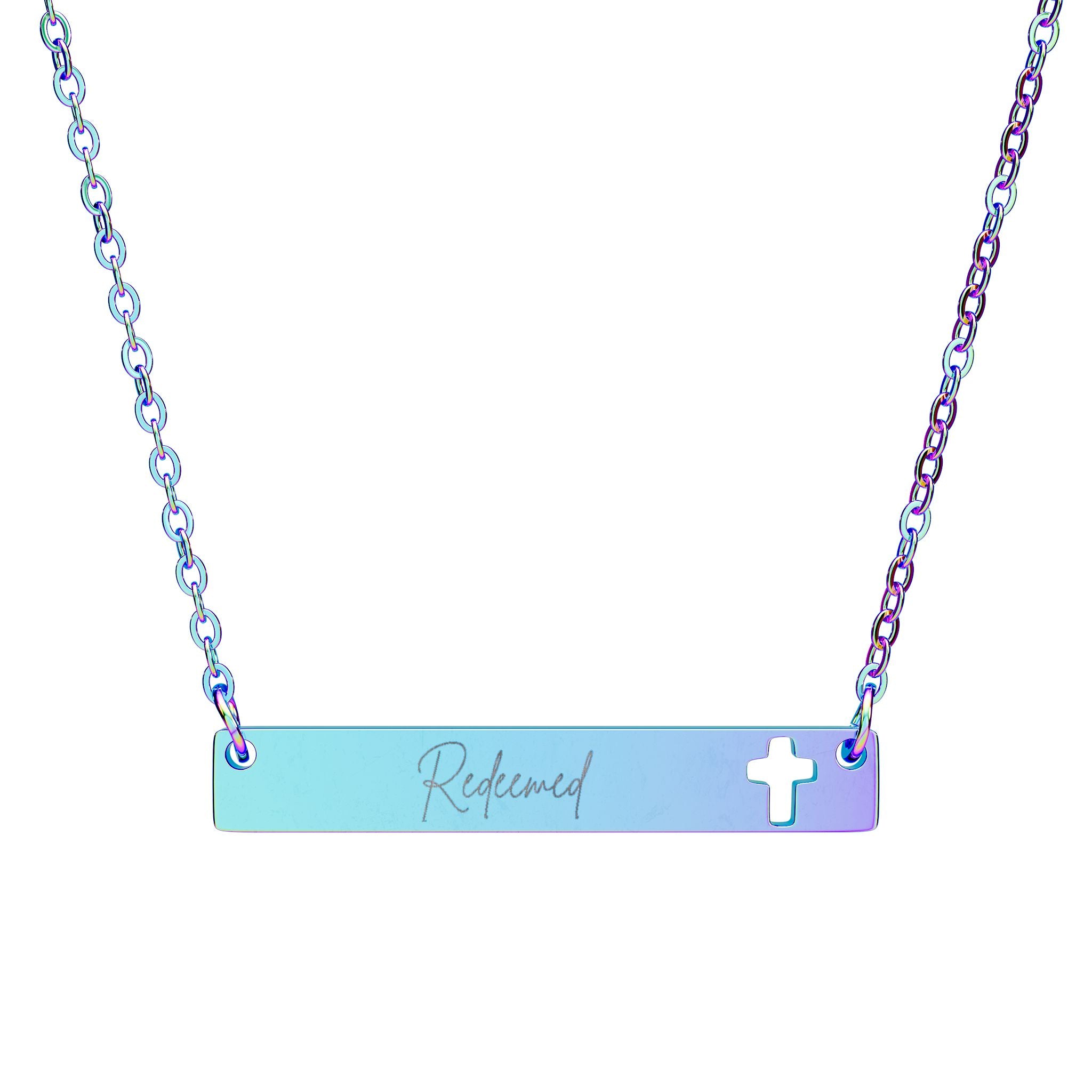 Redeemed Cutout Cross Bar Necklace (Engraving)
