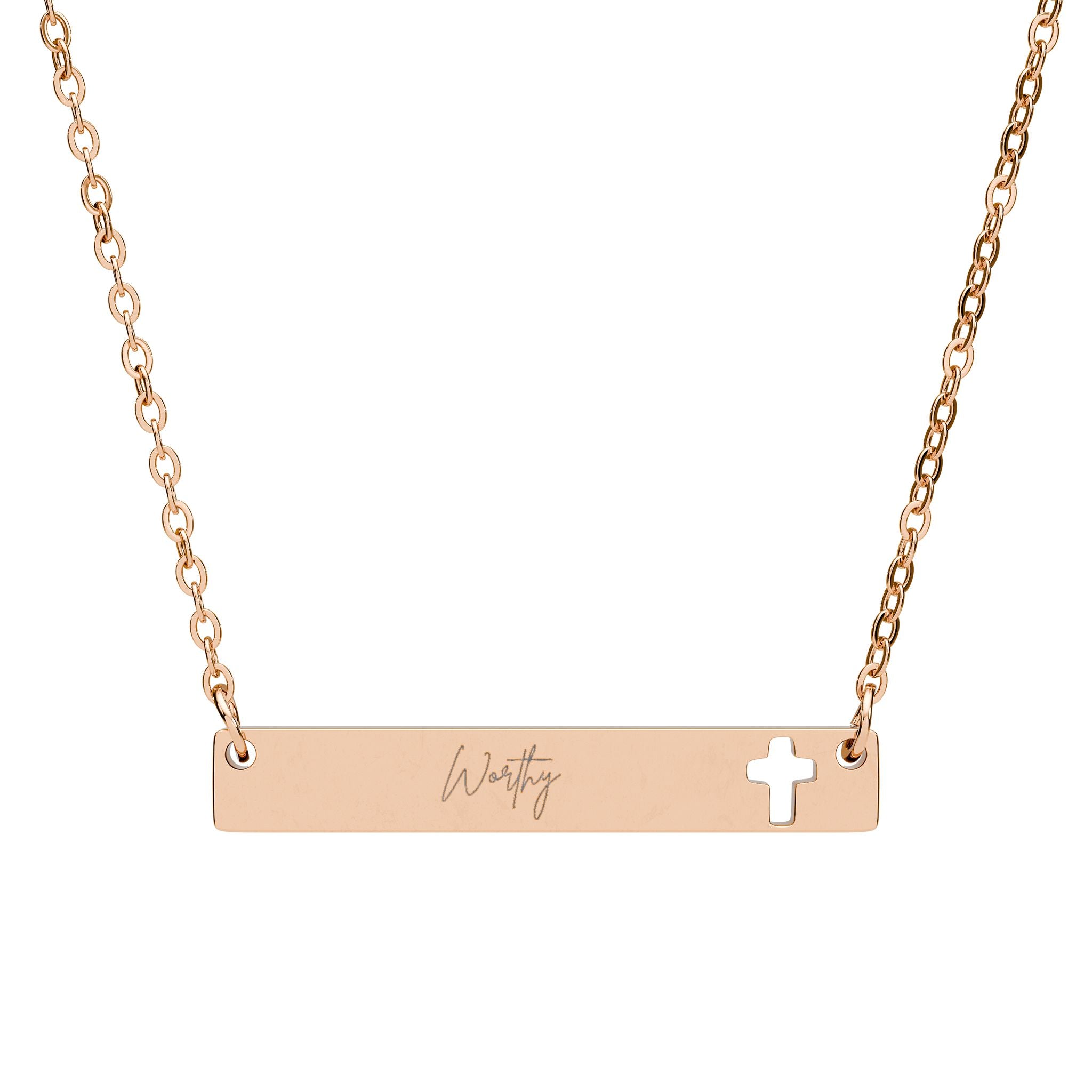 Worthy Cutout Cross Bar Necklace (Engraving)