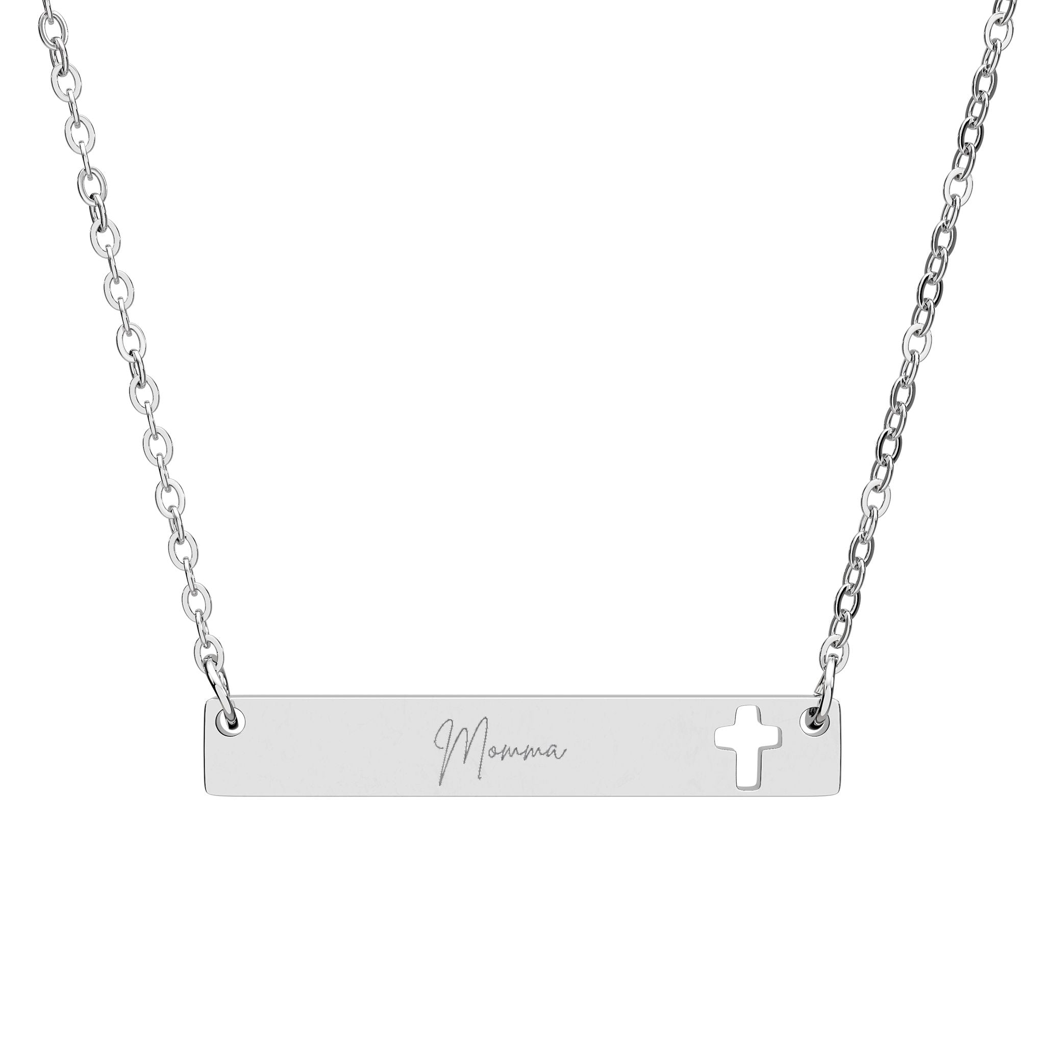 Momma Cutout Cross Bar Necklace (Engraving)