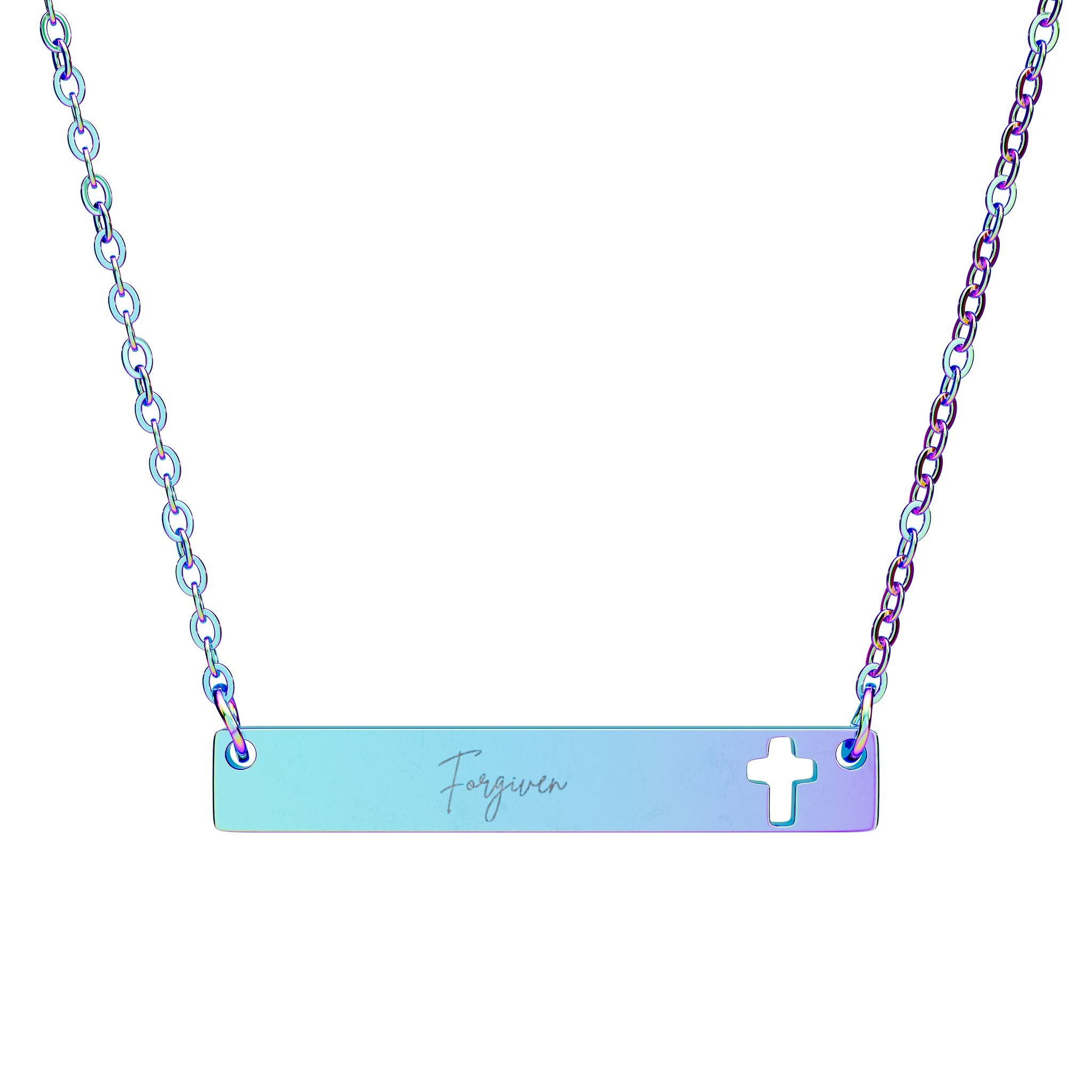 Forgiven Cutout Cross Bar Necklace (Engraving)