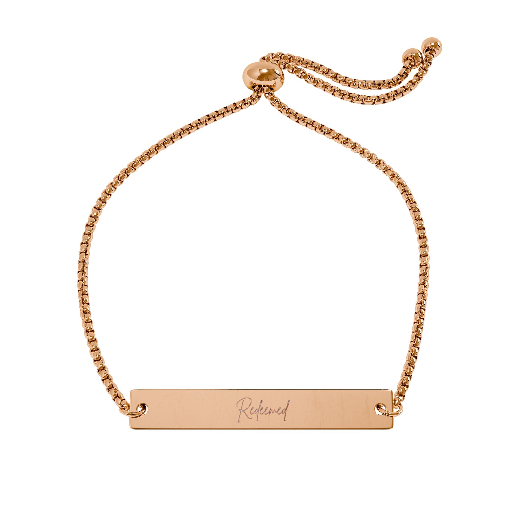 Redeemed Adjustable Flat Bar Bracelet (Engraving)